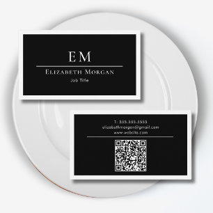 Cartão De Visita Logotipo Monograma Profissional Código QR Preto Br