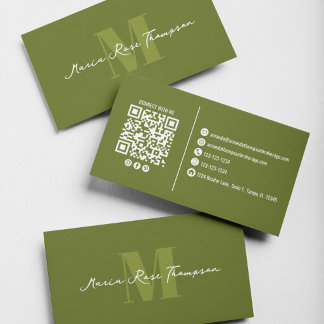 Cartão De Visita Logotipo Monograma Verde Moderno Profissional Códi