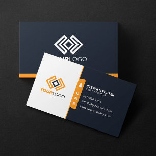 Cartão De Visita Logotipo Ousado Corporativo Profissional Azul Escu