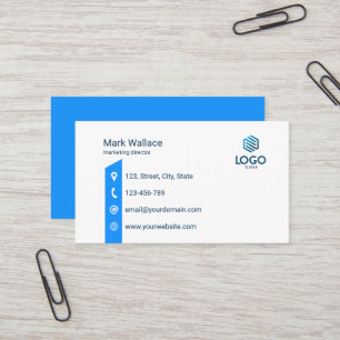 Cartão De Visita Logotipo Personalizado Azul Minimal Corporativo Te