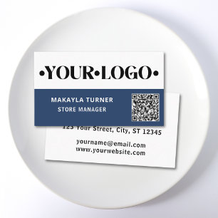 Cartão De Visita Logotipo Personalizado Código QR Azul