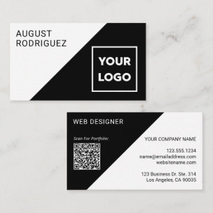 Cartão De Visita Logotipo personalizado Código QR preto branco geom