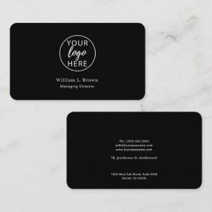 Cartão De Visita Logotipo Personalizado da Empresa Preto Minimalist