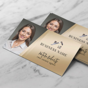 Cartão De Visita Logotipo Personalizado de Imóveis Modernos a Ouro
