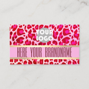 Cartão De Visita Logotipo Personalizado de Padrão Leopardo Rosa Fo