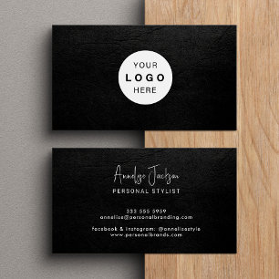 Cartão De Visita Logotipo personalizado elegante luxuoso couro pret