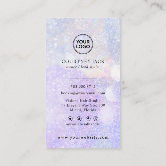 Cartão De Visita  Logotipo Personalizado Glitter Bokeh Holográfico  (Verso)