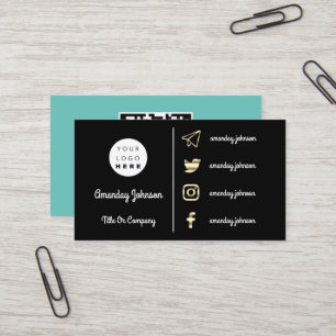 Cartão De Visita Logotipo personalizado Mídia social Dourada Cód