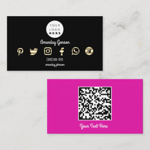 Cartão De Visita Logotipo personalizado Mídia social rosa Dourada
