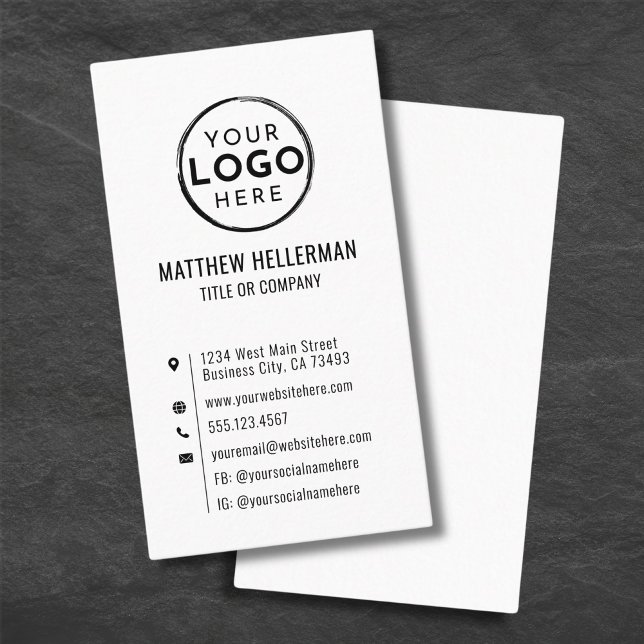 Cartão De Visita Logotipo personalizado mínimo moderno vertical (Custom Logo Minimal Modern Vertical Business Card)