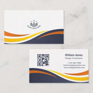 Cartão De Visita Logotipo Personalizado Moderno Código QR Onda Corp