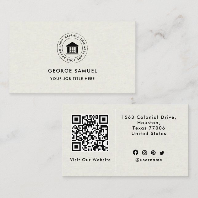 Cartão De Visita Logotipo Personalizado Moderno Elegante Simples (Frente/Verso)