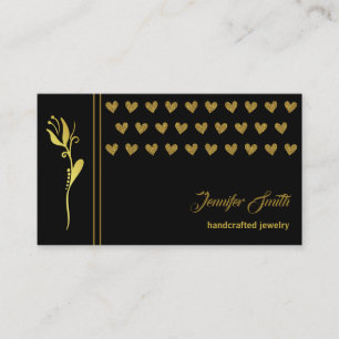 Cartão De Visita Logotipo personalizado preto Flor e Coração do O