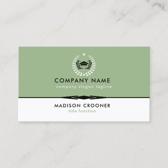 Cartão De Visita Logotipo Personalizado Verde Elegante White Sage P (Frente)