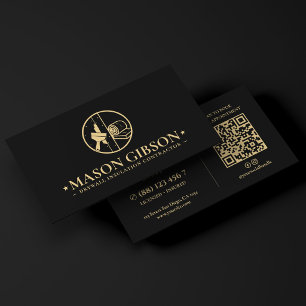 Cartão De Visita Logotipo Preto de Empreiteiro de Isolamento de Ges