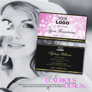 Cartão De Visita Logotipo Preto Luminoso Rosa Luxusto Decorativo Do