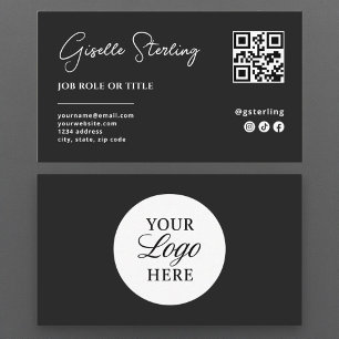 Cartão De Visita Logotipo Preto QR Código Profissional Script da Em