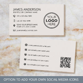 Cartão De Visita Logotipo Profissional Código QR Mídia Social Branc