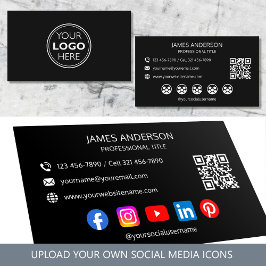 Cartão De Visita Logotipo Profissional Código QR Mídia Social Preto
