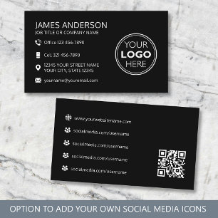 Cartão De Visita Logotipo Profissional Código QR Mídia Social Preto