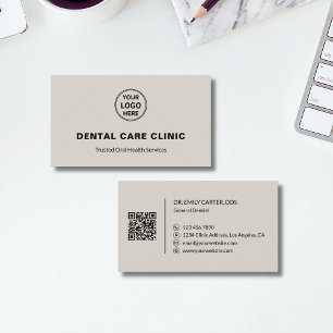 Cartão De Visita Logotipo Profissional de Clínica Dentária QR Neutr
