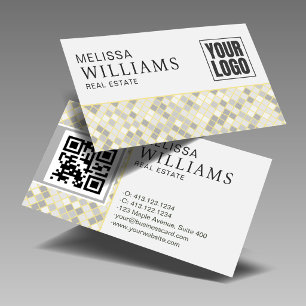 Cartão De Visita Logotipo Profissional de Código QR Amarelo e Cinza