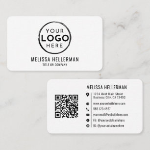 Cartão De Visita Logotipo Profissional de Código QR Minimalista Mod