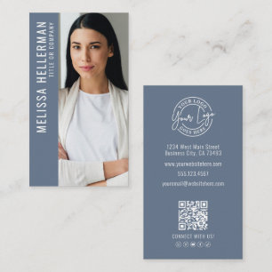 Cartão De Visita Logotipo Profissional de Foto Azul Empoeirado