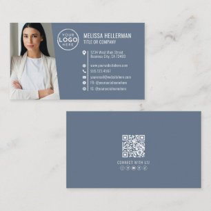 Cartão De Visita Logotipo Profissional de Foto Azul Empoeirado