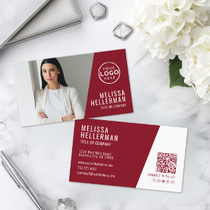 Cartão De Visita Logotipo Profissional de Foto Vermelho