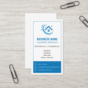 Cartão De Visita Logotipo Profissional de Serviços de Limpeza Azul
