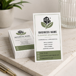 Cartão De Visita Logotipo Profissional de Serviços de Limpeza Verde