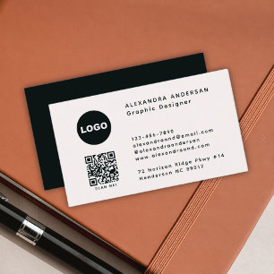 Cartão De Visita Logotipo profissional do Código QR preto-e-branco 