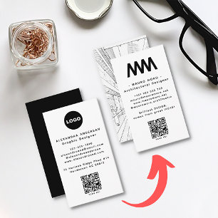 Cartão De Visita Logotipo profissional do Código QR preto-e-branco 