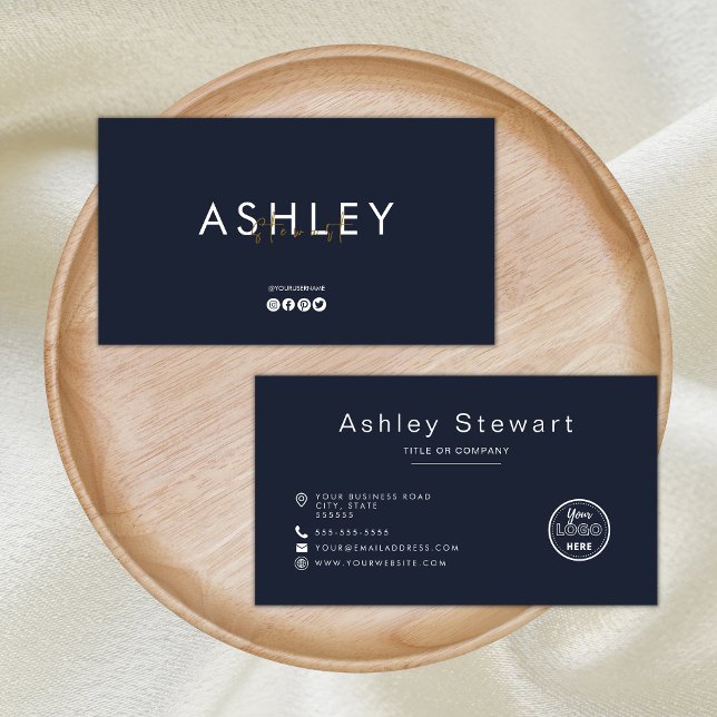 Cartão De Visita Logotipo profissional - Marinho mínimo moderno azu (Criador carregado)