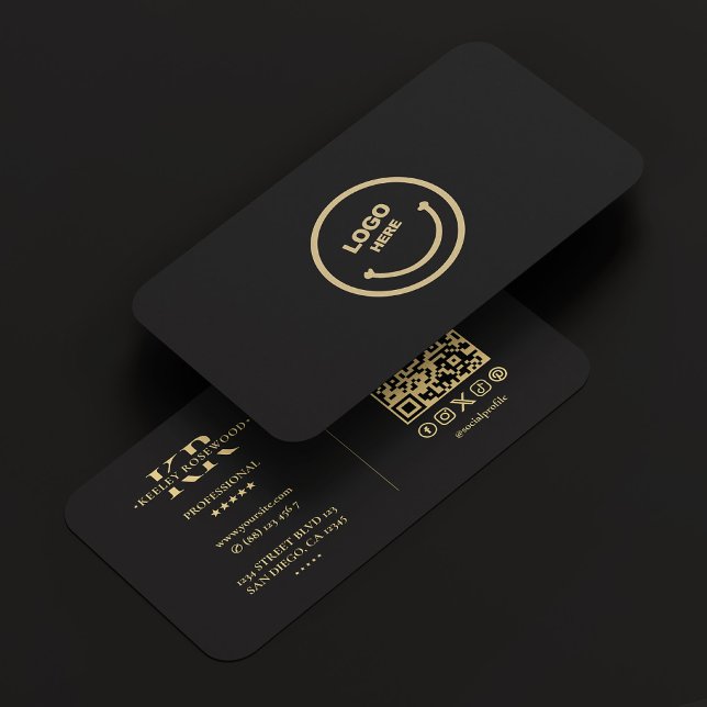 Cartão De Visita Logotipo profissional Mídia social preto elegante (Professional Logo Social Media X Pinterest Elegant Black Business Card
)