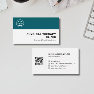 Cartão De Visita Logotipo Profissional QR Teal para Clínica de Tera