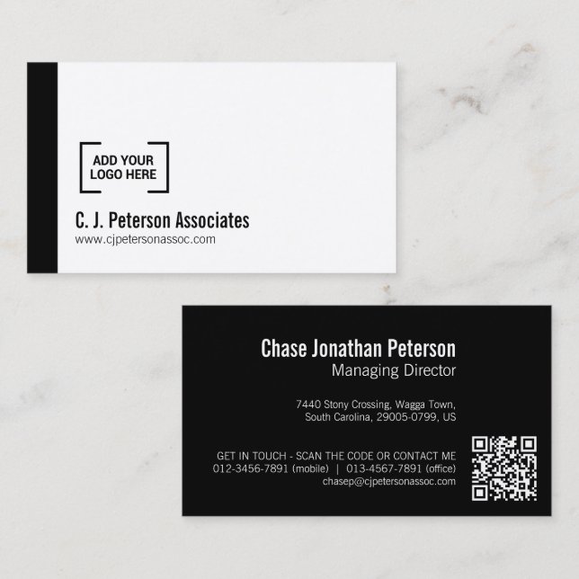 Cartão De Visita Logotipo profissional simples Código QR branco pre (Frente/Verso)
