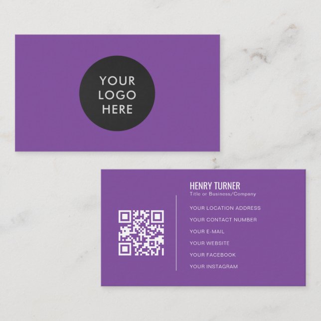 Cartão De Visita Logotipo profissional simples QR Code Purple Compa (Frente/Verso)