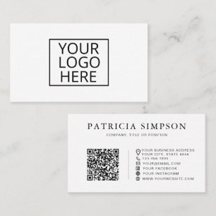 Cartão De Visita Logotipo QR Code Corporativo Minimalista Branco Li