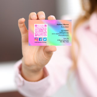 Cartão De Visita Logotipo QR cor-de-rosa Logotipo de mídia social C