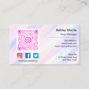 Cartão De Visita Logotipo QR cor-de-rosa Mídia social Online Roxo