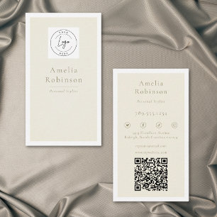 Cartão De Visita Logotipo QR Profissional Marfim Minimalista Modern