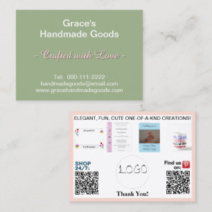 Cartão De Visita Logotipo Rosa Sage Código QR Fotos 3,5 x 2,5