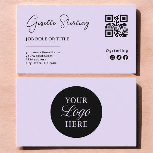 Cartão De Visita Logotipo Roxo Lilac Código QR Profissional Minimal