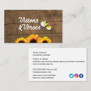Cartão De Visita Logotipo Russo de Madeira e Girassóis
