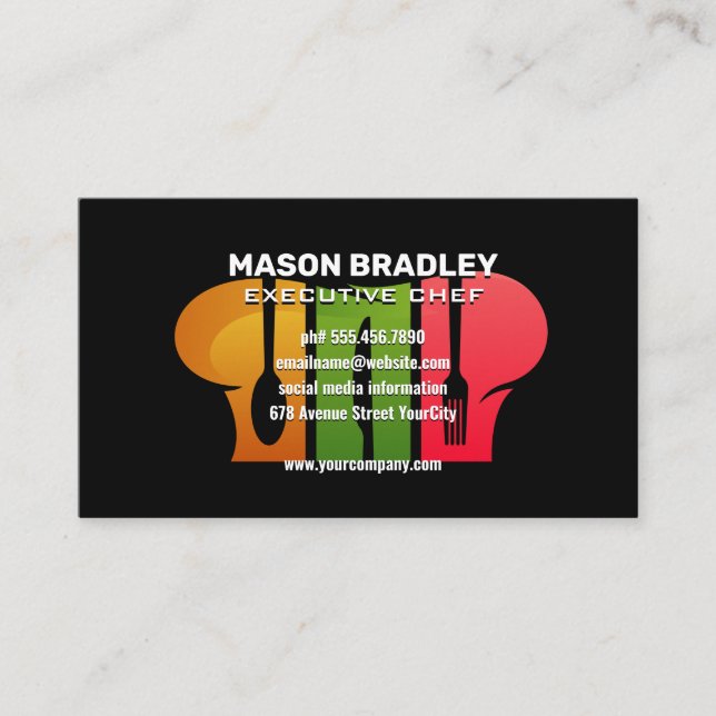 Cartão De Visita Logotipo Silverware do Chef Hat (Frente)