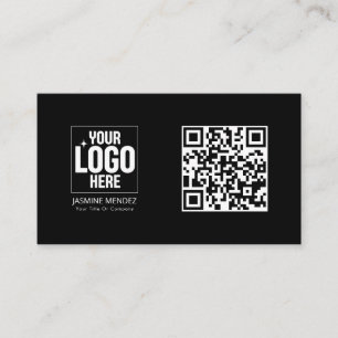 Cartão De Visita Logotipo Simples de Código QR Moderno Preto