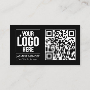 Cartão De Visita Logotipo Simples de Código QR Moderno Preto