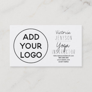 Cartão De Visita Logotipo simples de instrutor de yoga branco e pre